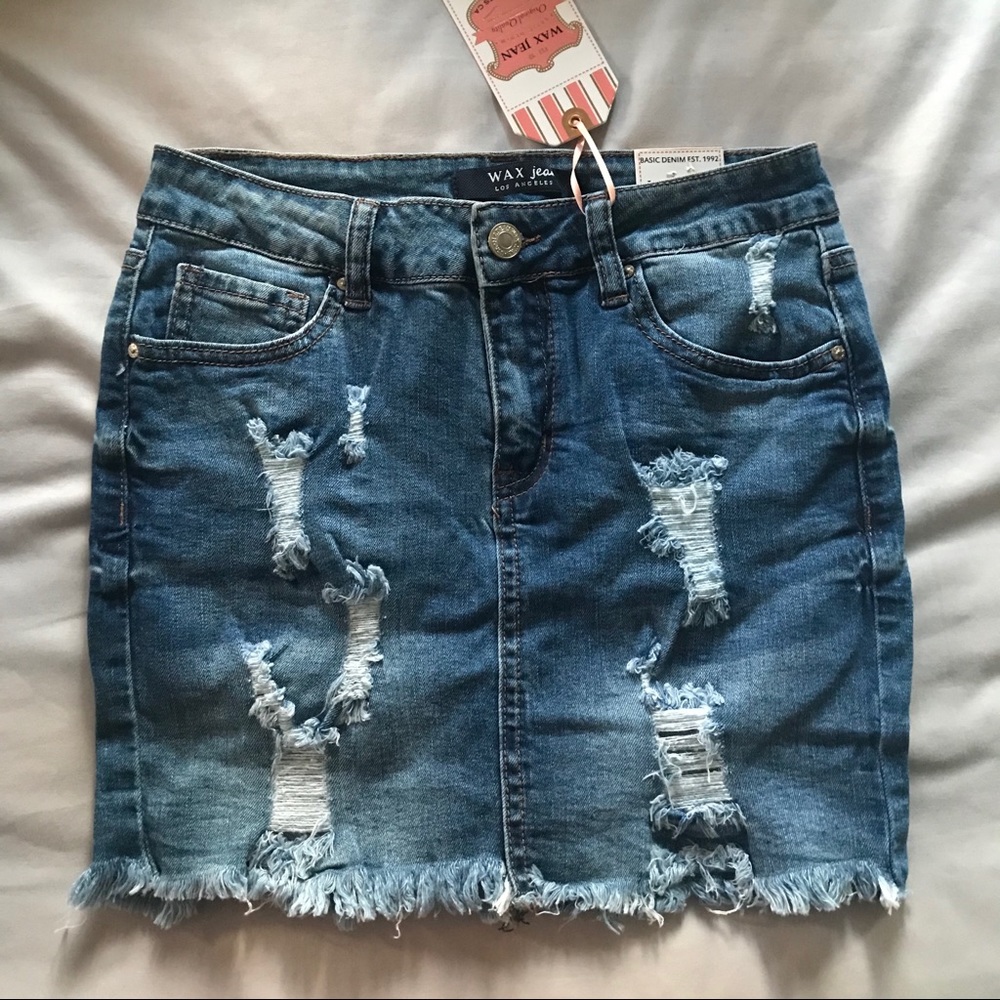 denim distressed skirt